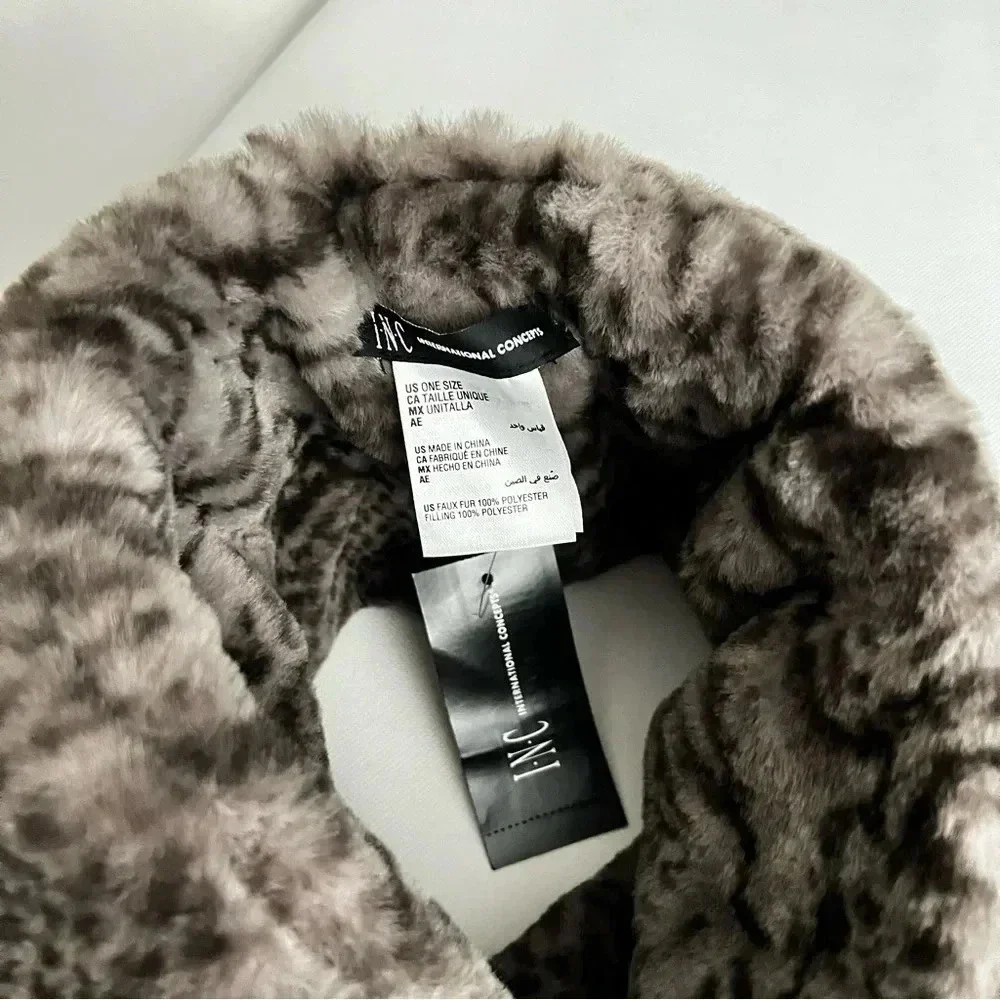 I.N.C Pull-Through Faux -Fur Scarf Snake Print Gray And Black Cozy